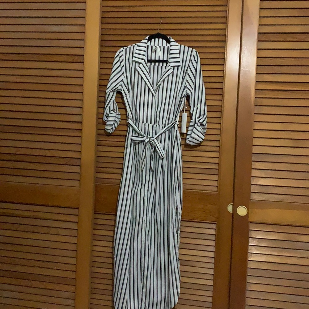 Black and white striped blouse dress